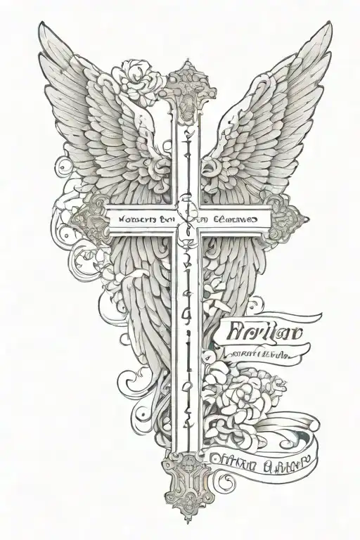 A Cross With Angel Wings And A Date In Roman Numerals