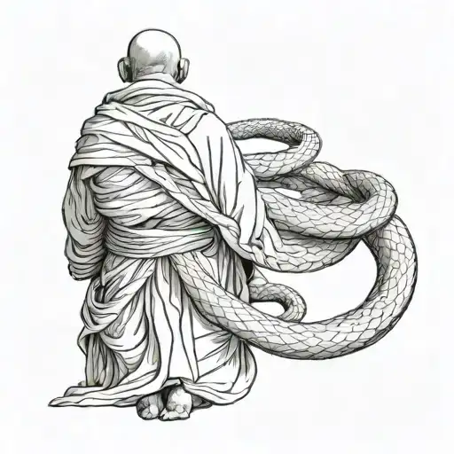 Back Of A Monk Wrapped In A Snake