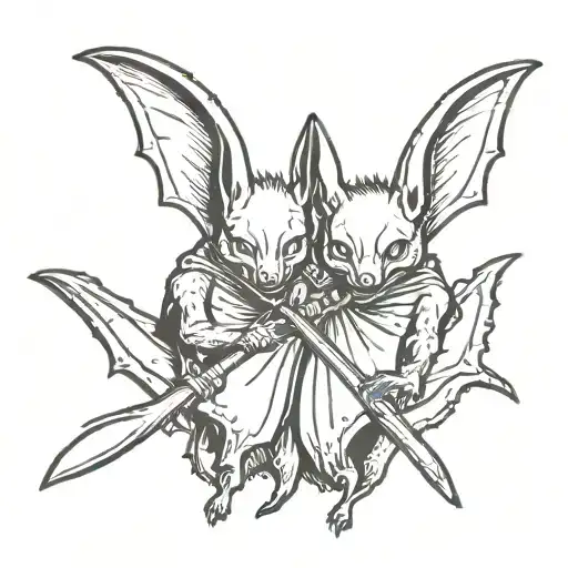 Two Headed Bat Holding A Spiked Bat And A Sickle