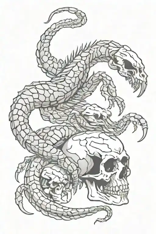 Scorpion Wrapping Tail Around Skull In Irezumi Style For Side