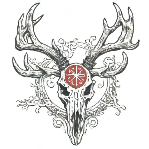 Elk Skull With Red Algiz Rune Above