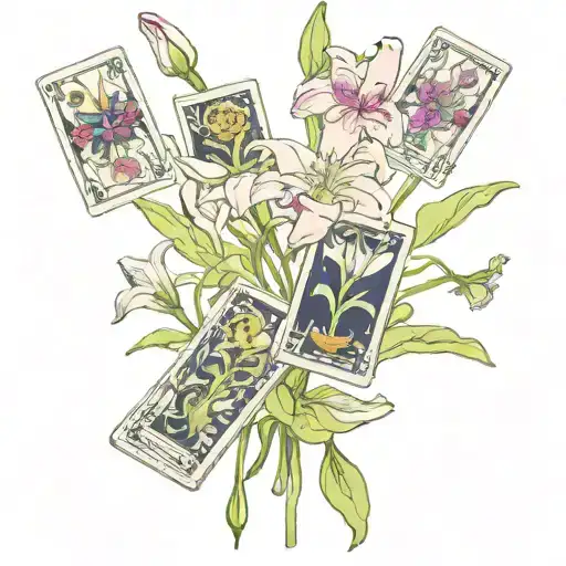 Lily Flowers With Tarot Cards Floating