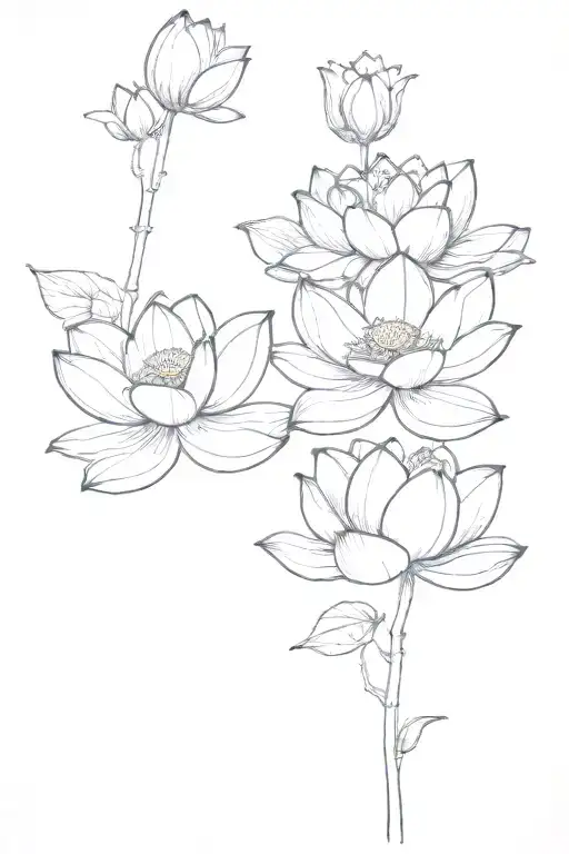 Two Lotus Blossoms With Sprigs Of Cherry Blossoms