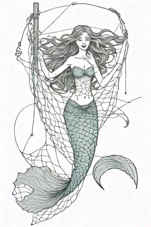 Full Body Mermaid Caught In Fishing Net Trying To Escape