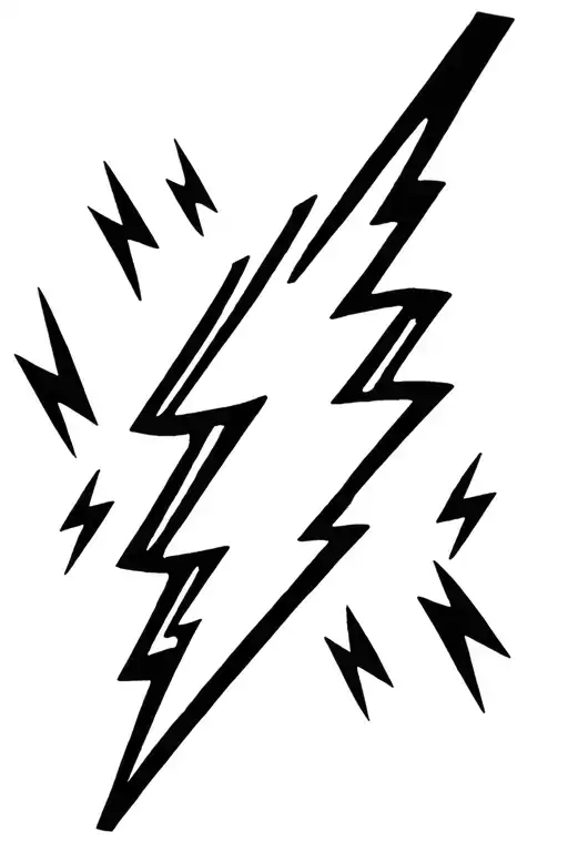 Black Lightening Bolt Surrounded By Four Tiny Outlined Lightening Bolt