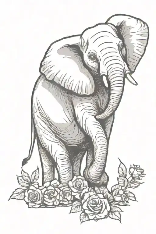 Elephant With Rose Coming Out Of Trunk Symbolizing