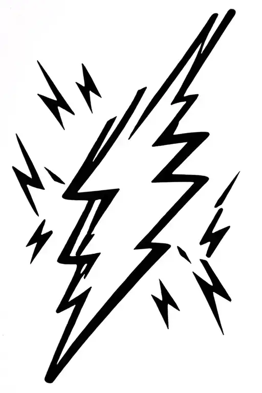 Black Lightening Bolt Surrounded By Four Tiny Outlined Lightening Bolt