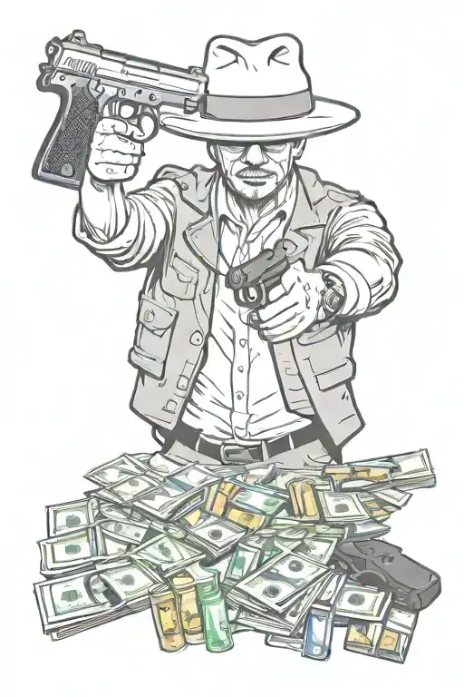 Realistic Gangster Holding Guns Money Drugs