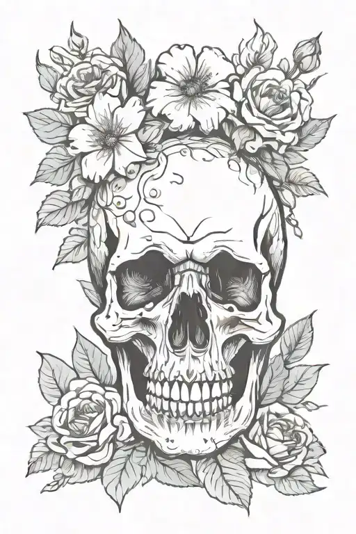 Flowers And Skull Crying Depression Hard Times