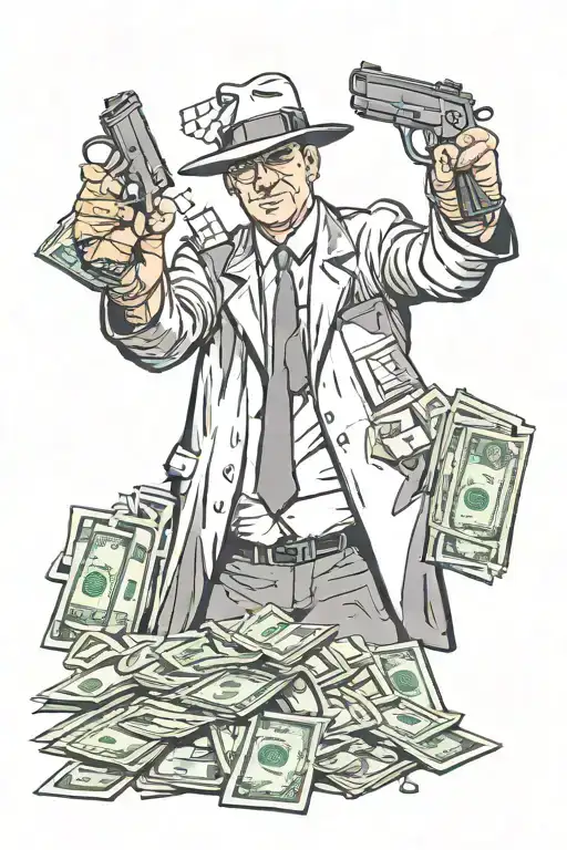 Gangster Holding Guns Money Drugs