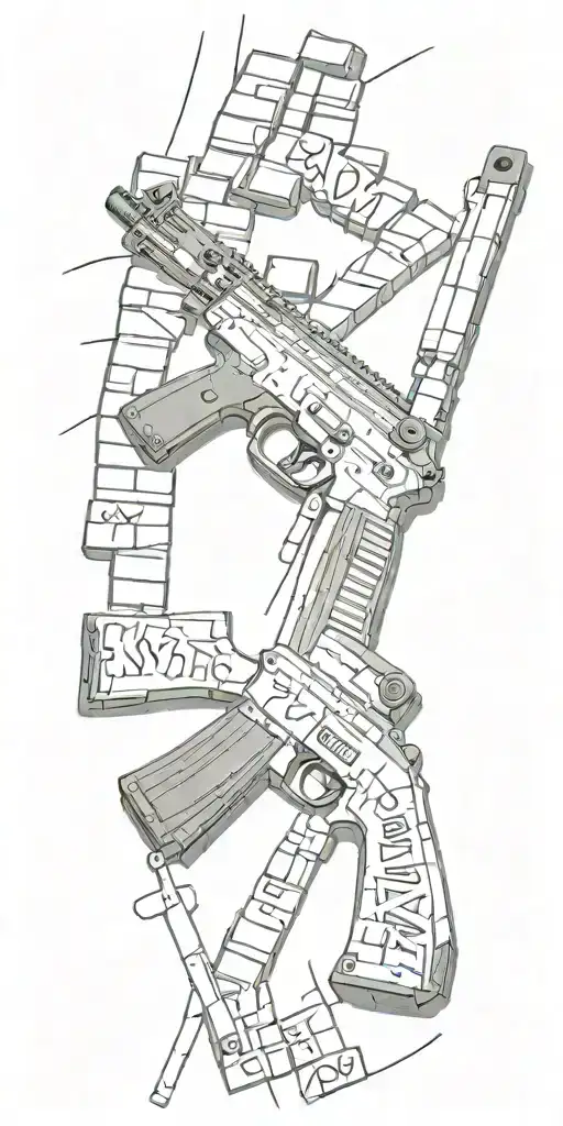 Graffiti Writing The Name Richardson Broken Bricks Ak 47 Gun Laying On