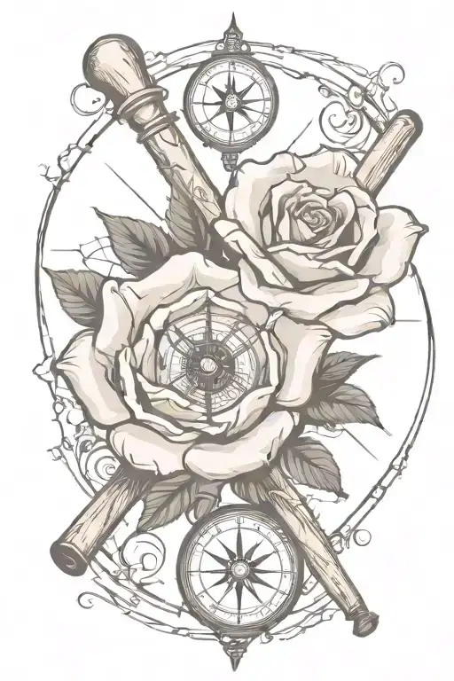 Rose With A Compass And Broken Baseball Bats