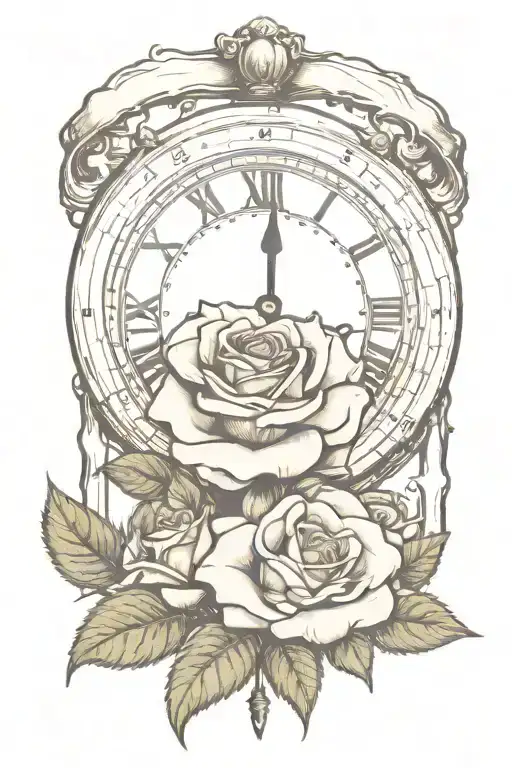 Rose With A Clock With Roman Numerals And Baseball Bats