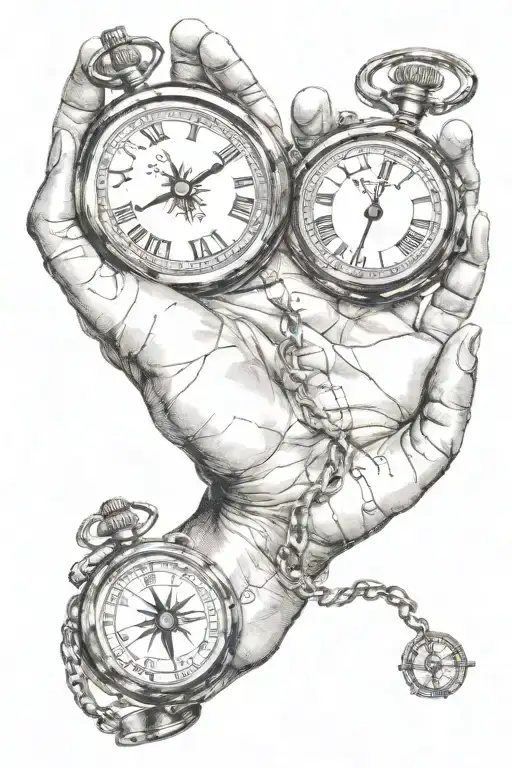 Baby Hand Print With Compass And Pocket Watch