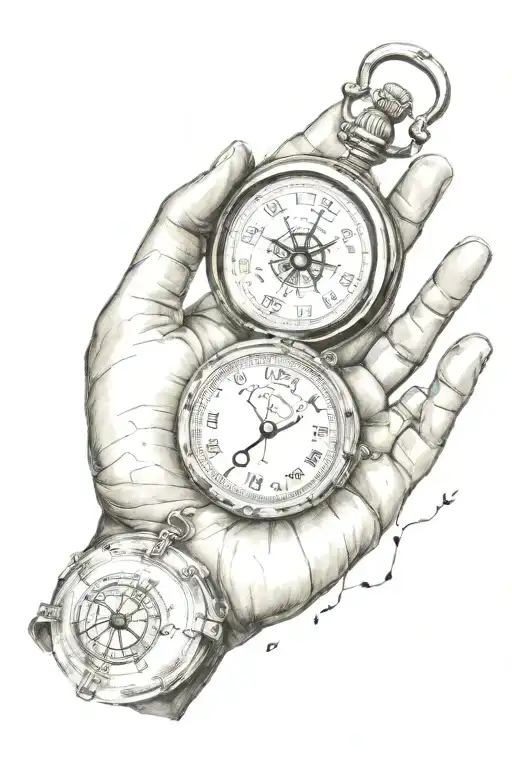 Baby Hand Print With Compass And Pocket Watch