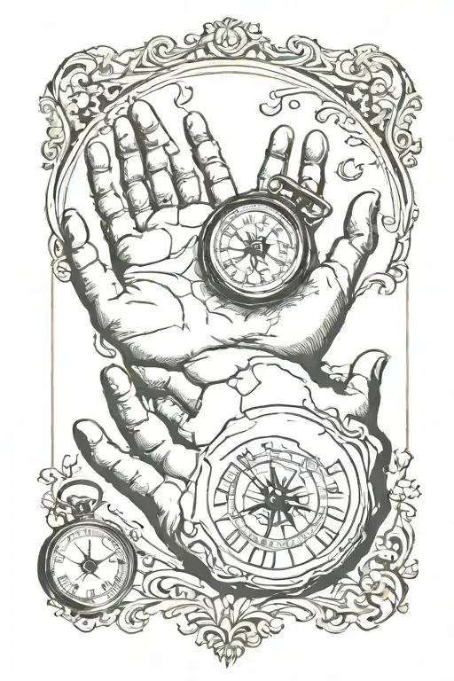 Baby Hand Print With Compass And Pocket Watch