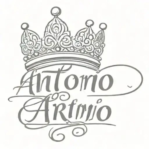 Antonio In Cursive Tattoo Under Crown