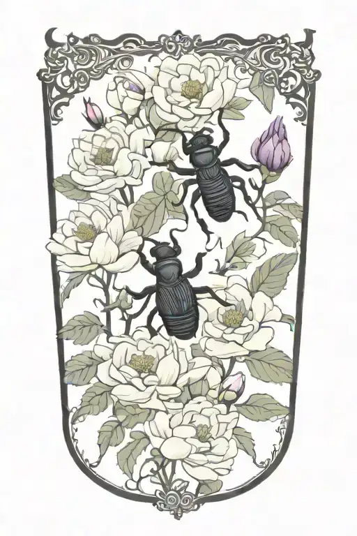 Stag Beetle With Peonies In The Background