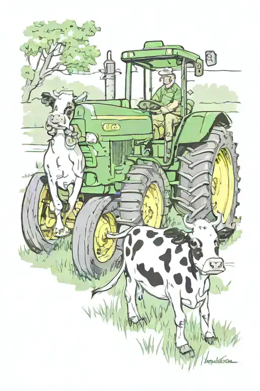 John Deere Tractor And Cow