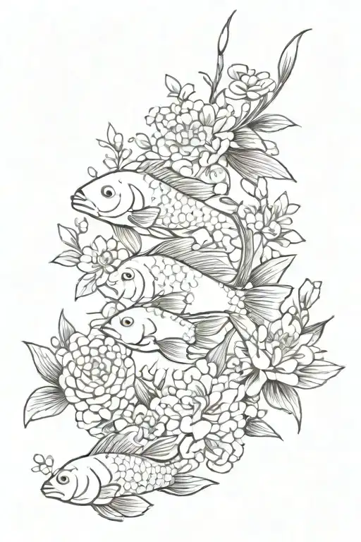 Japanese Fish And Flowers