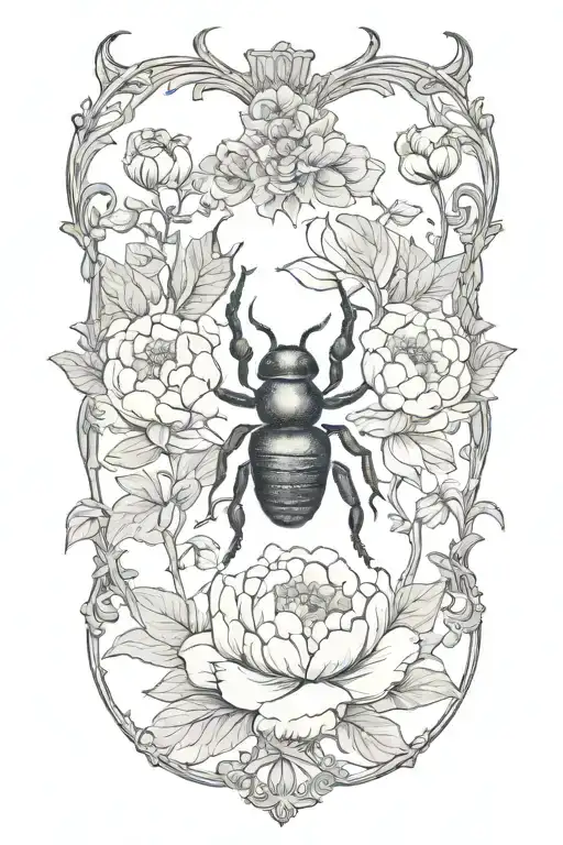 Stag Beetle With Peonies In The Background Simple