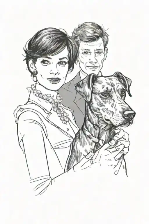 A Lady In Black With Short Hair And A Dober Man Dog