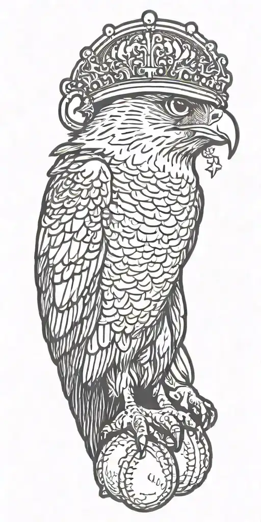 Falcon Wearing A Crown Sitting On A Giant Baseball Diamond