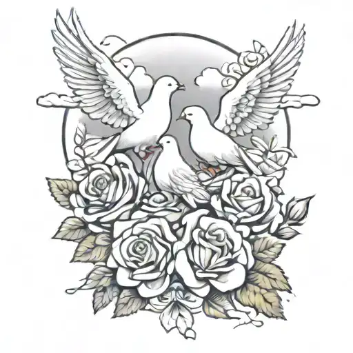 Rip Tattoo Mom And Dad With Roses Doves And Clouds