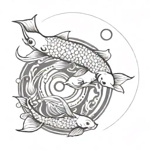 Koi Fish Yin Yang Swimming In A Circle For A Knee