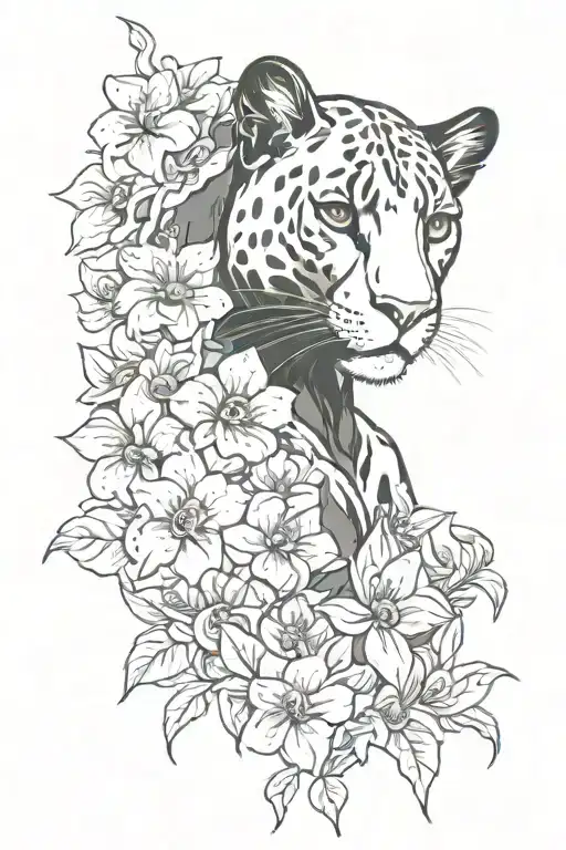 Black Femenine Panther And Flower Blooming Flowers Growing