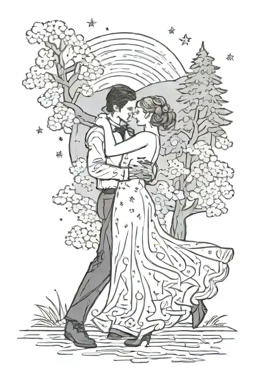 A Couple Ballroom Dancing Under The Stars In A Mountain Clearing