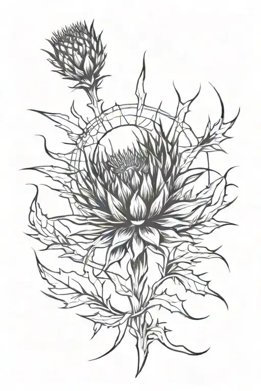 A Thistle With A Compass Intertwined