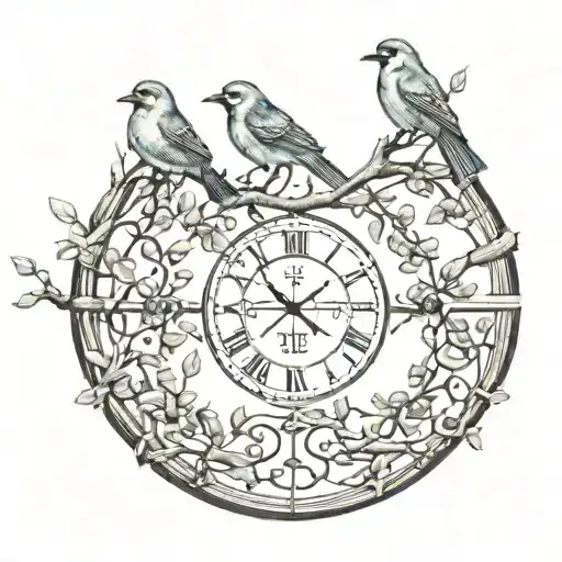 Birds On A Branch And Roman Numerals Through The Middle