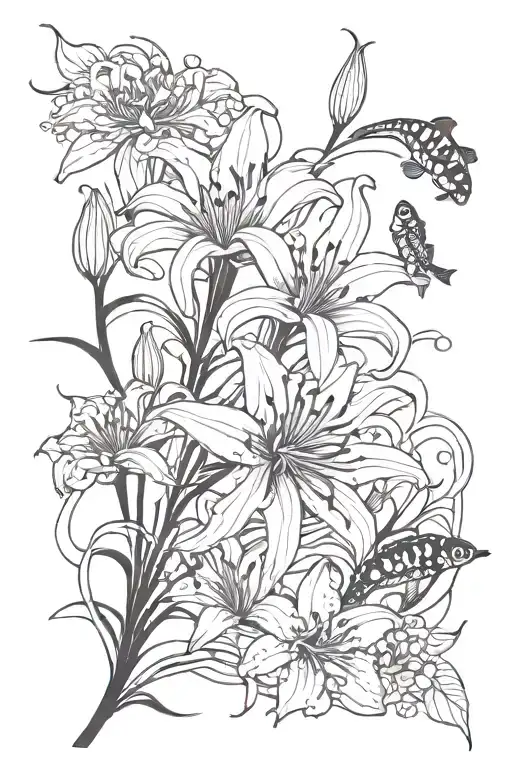 Spider Lily With Koi Fish