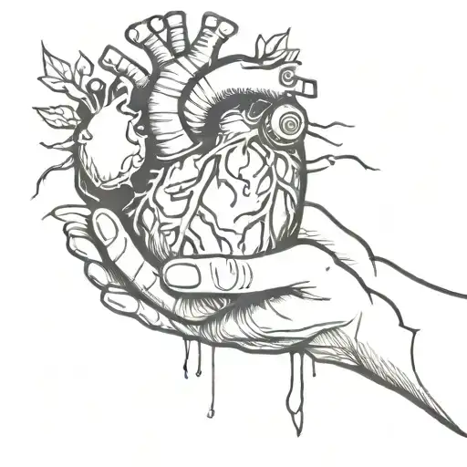 Draw An Abstract Tattoo Of Hands Holding An Anatomically Correct Heart