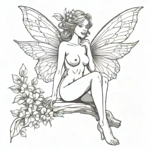 Linework Fairy Nude Woman Body