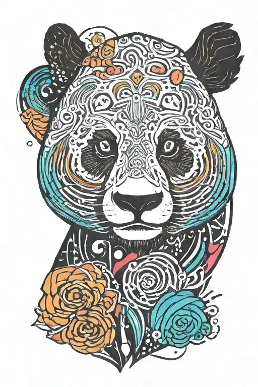 Panda Head Line Print With Colorful