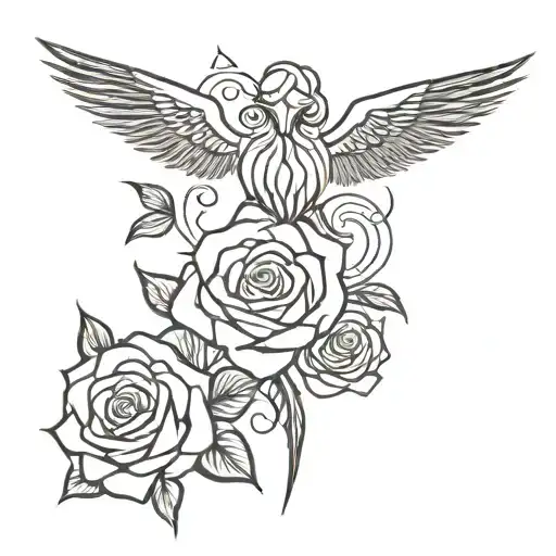 Seraphim And Red Rose Blooming