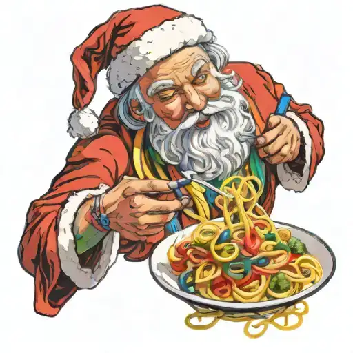 Santa Eating Rainbow Spaghetti