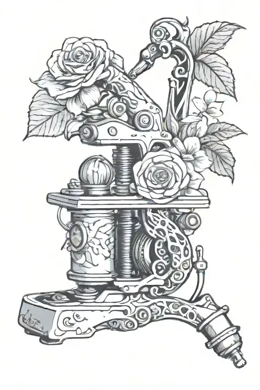 Tattoo Machine With Snake And Flowers
