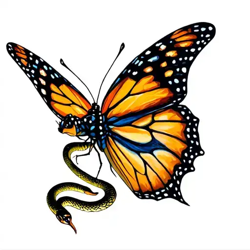 Monarch Butterfly Flying With Snake 224
