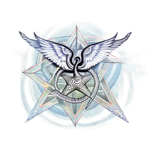 Snake With Wings In A Pentagram