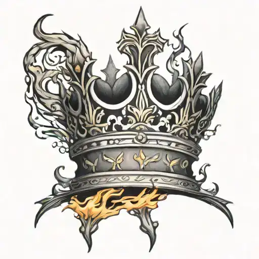 A Single Black Crown With Fire Along The Bottom And Sides