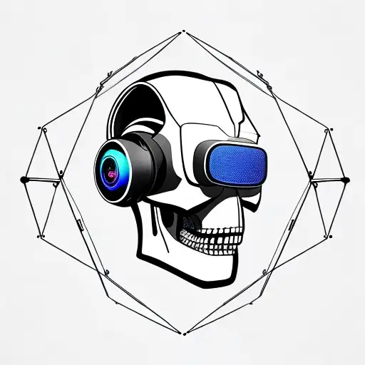 Futuristic Robotic Skull Head Wearing A Virtualreality Headset Coveredeyes 45 Degree Angle To A Side