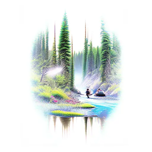 Realistic River Fishing Camping Forest Sleeve