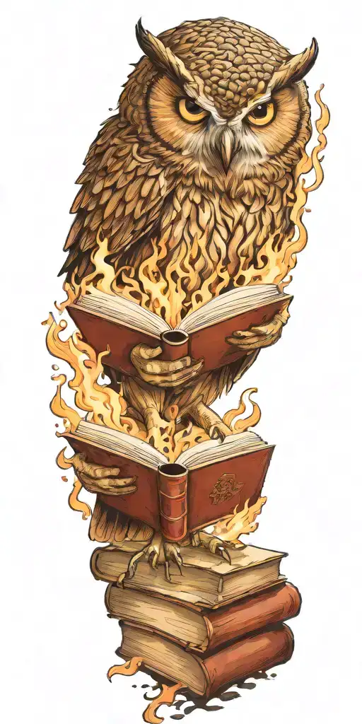 Owl Reading A Book On Fire
