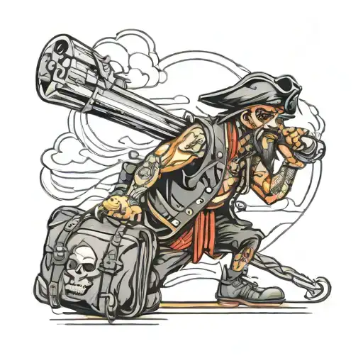 A Tattoo Of Gangster Pirate Holding Duffle Bag