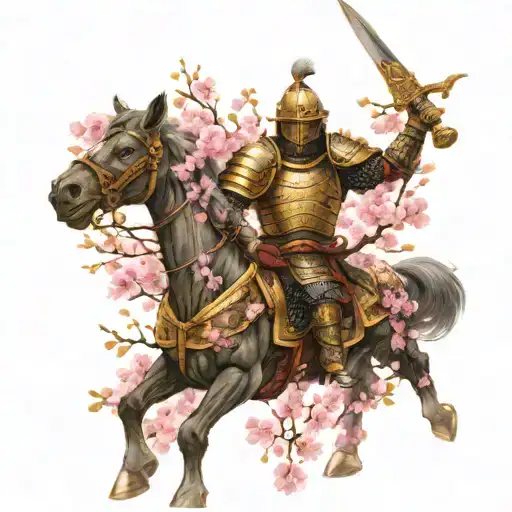 An Honorable Warrior Wearing Armor Committed Hara-kiri Under The Cherry Blossoms