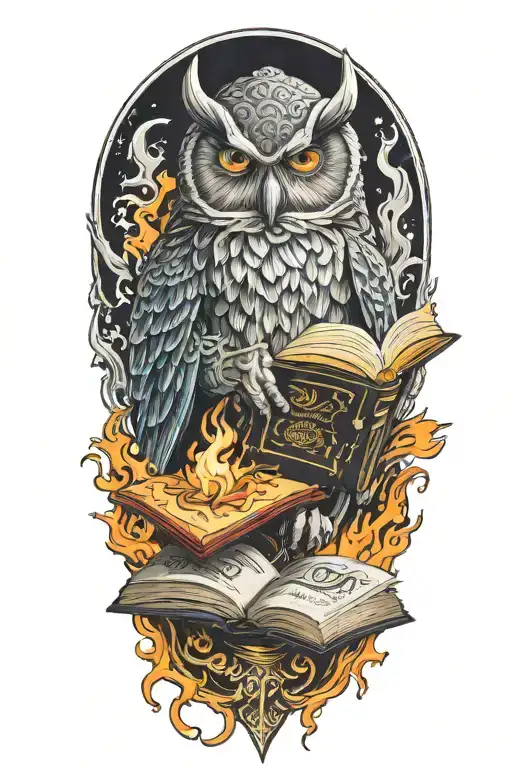 Viking Style Owl With A Book On Fire