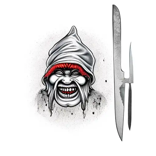 A Garden Gnome With An Evil Grin Holding A Bloody Knife